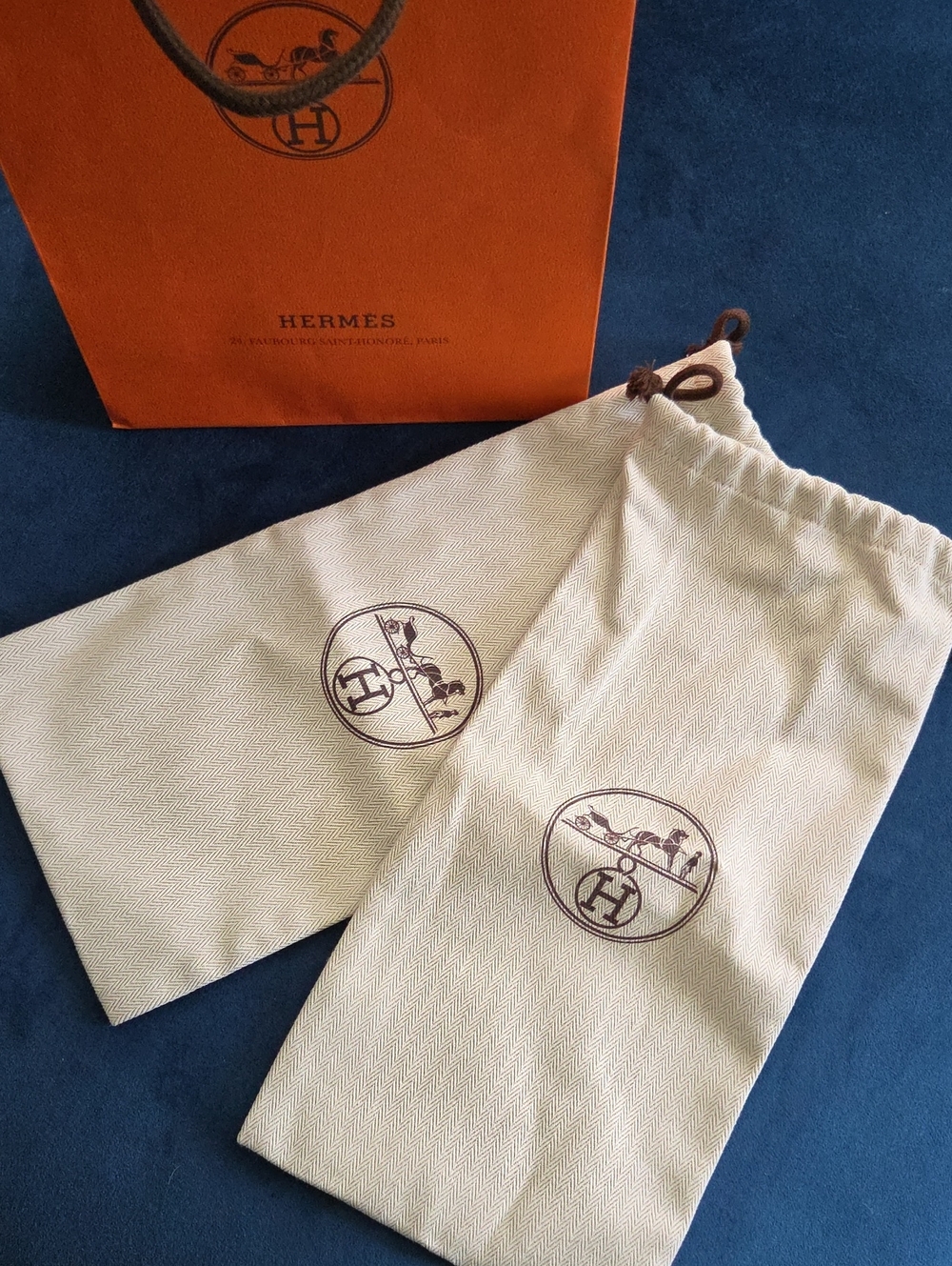 Hermes Beige Drawstring Logo Dust Bags with Brown Accents